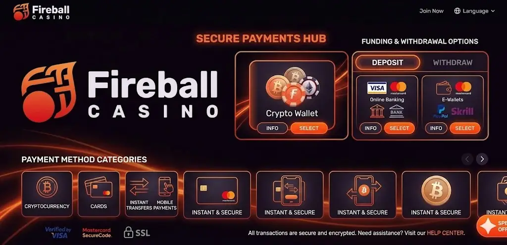 Fireball Casino fizetési módszerek és kifizetés magyar oldal
